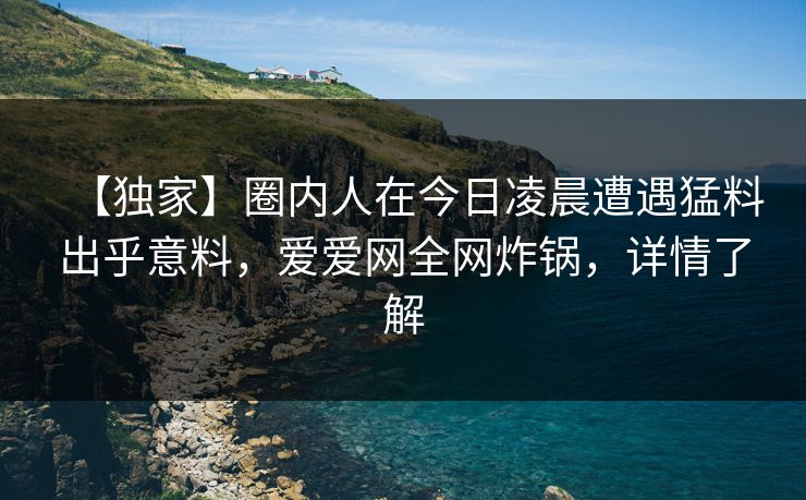 【独家】圈内人在今日凌晨遭遇猛料出乎意料,爱爱网全网炸锅,详情了解