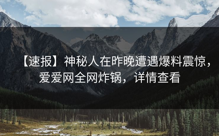 【速报】神秘人在昨晚遭遇爆料震惊,爱爱网全网炸锅,详情查看