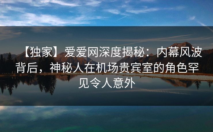 【独家】爱爱网深度揭秘:内幕风波背后,神秘人在机场贵宾室的角色罕见令人意外